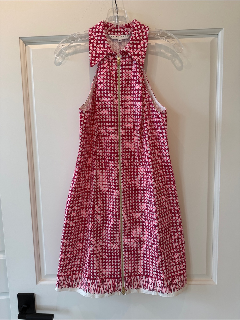 Trina Turk Pink and White Patterned Zip-Front Dress - NWT Size 8